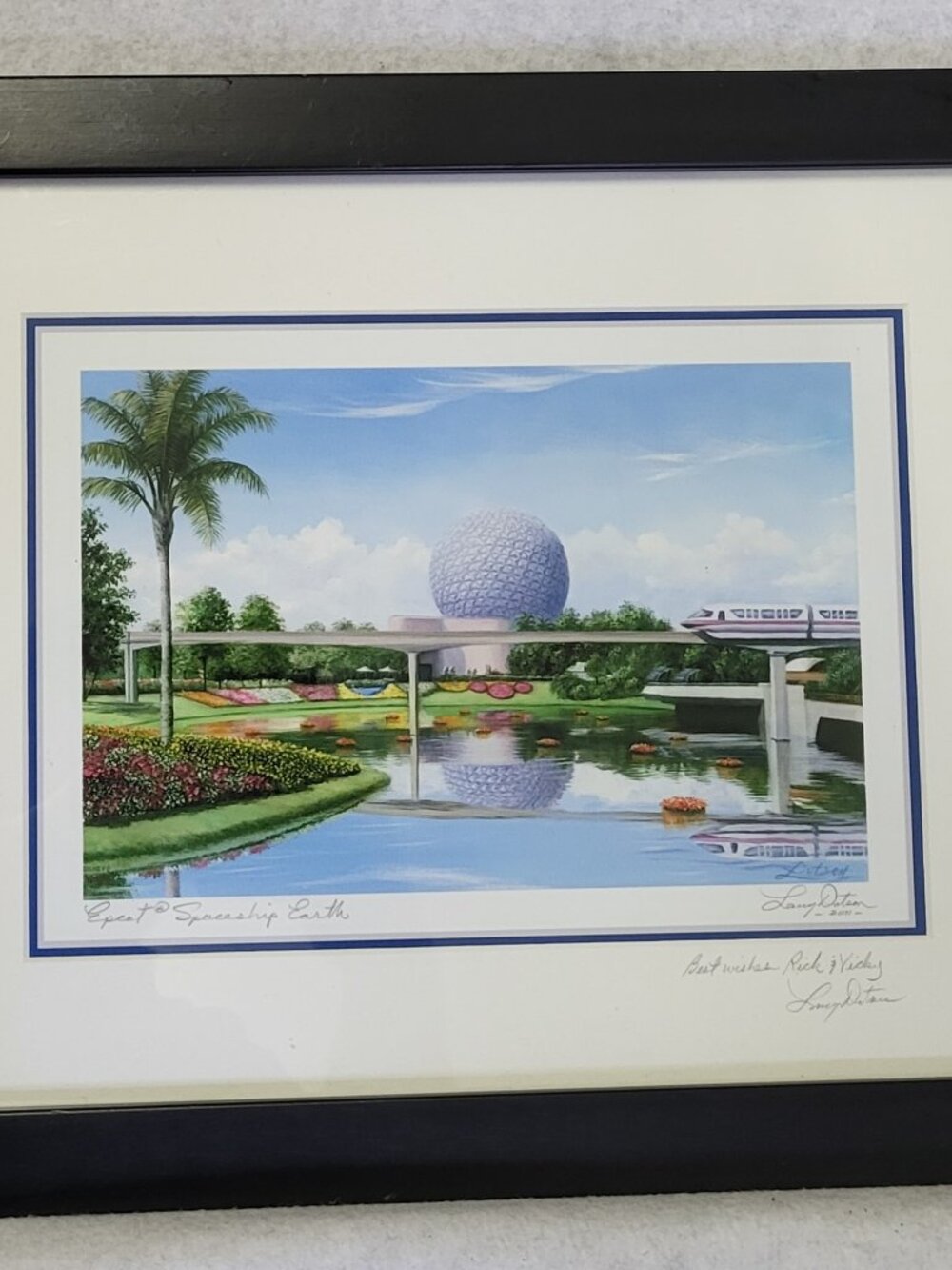 Disney Parks EPCOT Signed Framed Larry Dotson Spaceship Earth Monorail